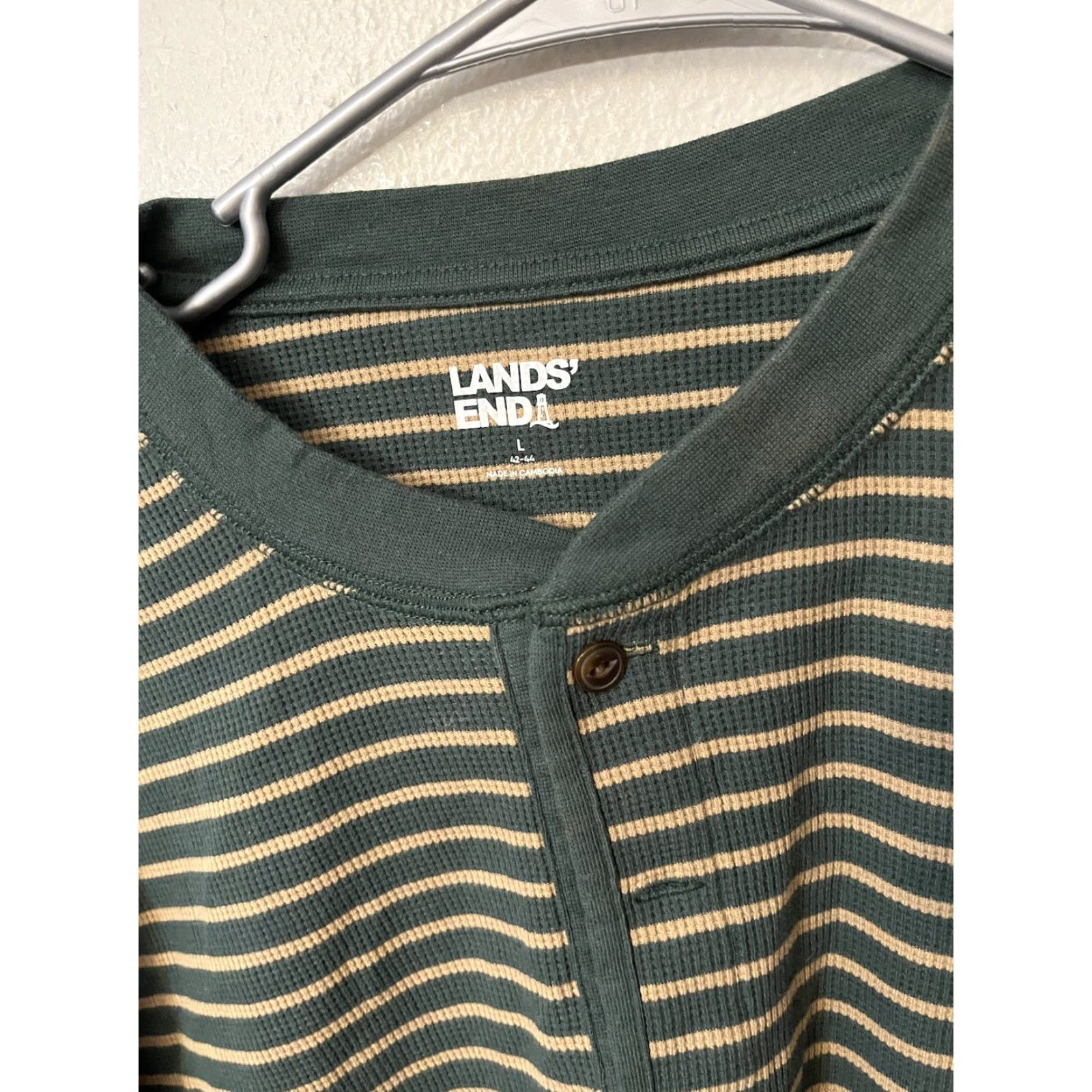 Lands' End Lands' End Shirt Men L Green Tan Striped Long Sleeve 42-44 Cotton Blend Vintage N/A Size US L / EU 52-54 / 3 - 3 Thumbnail