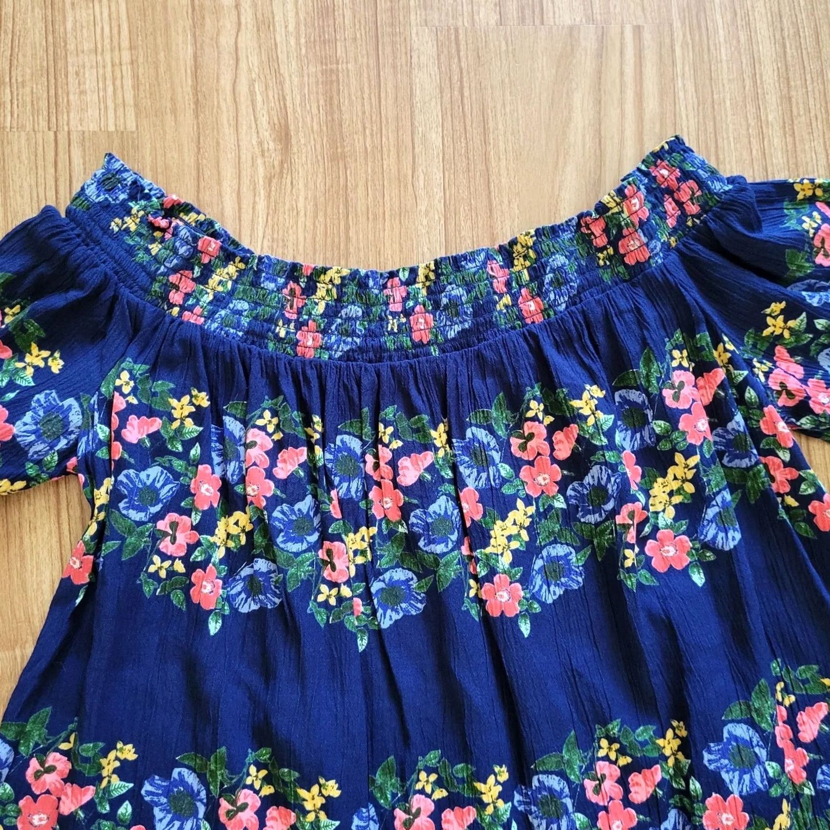 Old Navy Old Navy Floral Womens Medium Coral Off Shoulder Casual Flowy Top Size M / US 6-8 / IT 42-44 - 5 Thumbnail