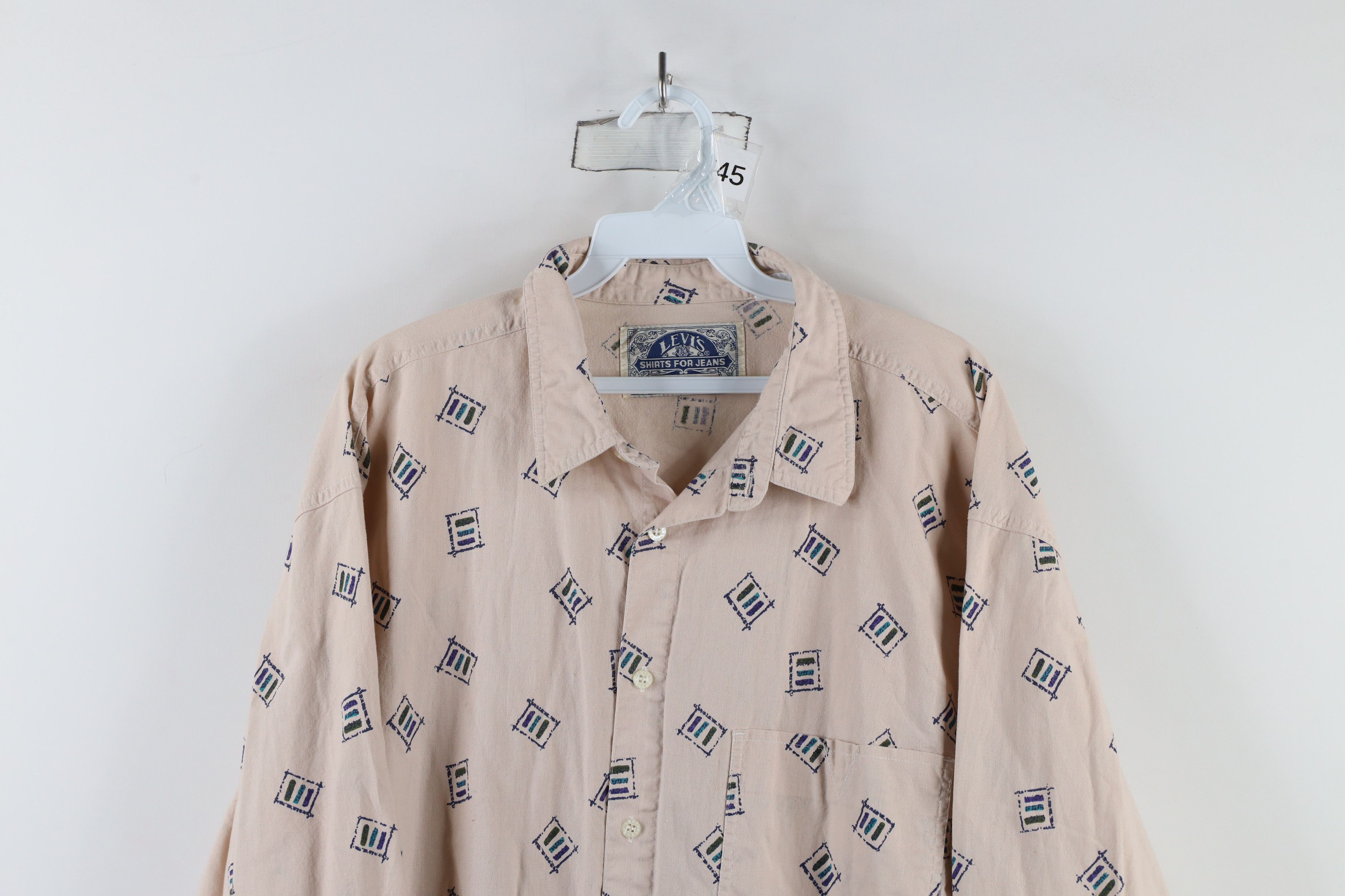 Levi's × Vintage Vintage 90s Levis Abstract Geometric Collared Button Shirt Size US XL / EU 56 / 4 - 2 Thumbnail