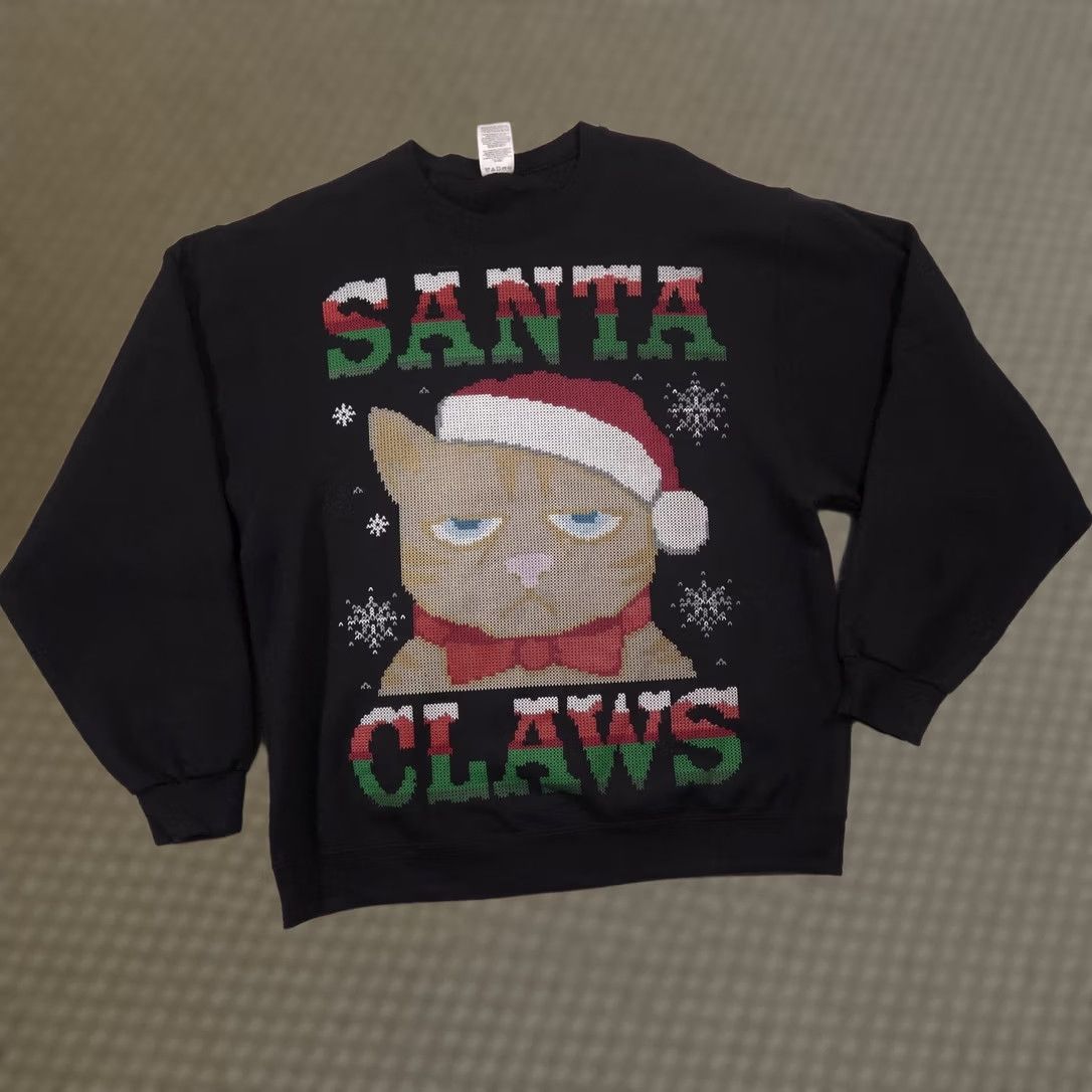 Jerzees Jerzees Sweatshirt Mens L Black Santa Claws Cat Christmas Fleece Pullover Size US L / EU 52-54 / 3 - 1 Thumbnail