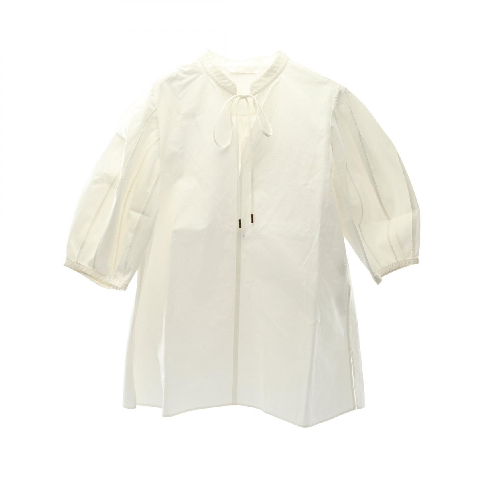 Chloe Chloe Chloe Tie Neck Organic Cotton Poplin Blouse Textile Tops CHC24SHT1814124U38 DUTY FREE for USA Size ONE SIZE - 1 Thumbnail