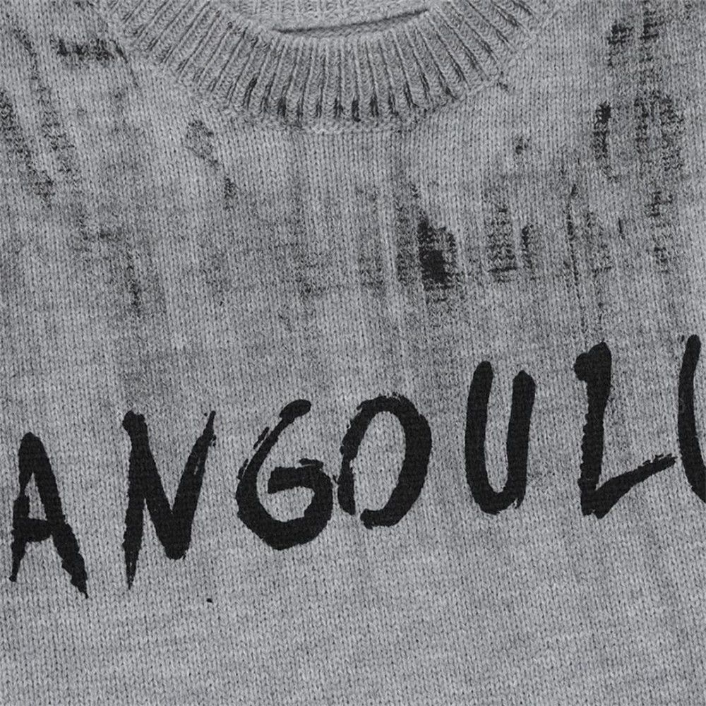 Vintage Men's loose casual ripped ink lettering crew neck sweater Size US M / EU 48-50 / 2 - 3 Thumbnail