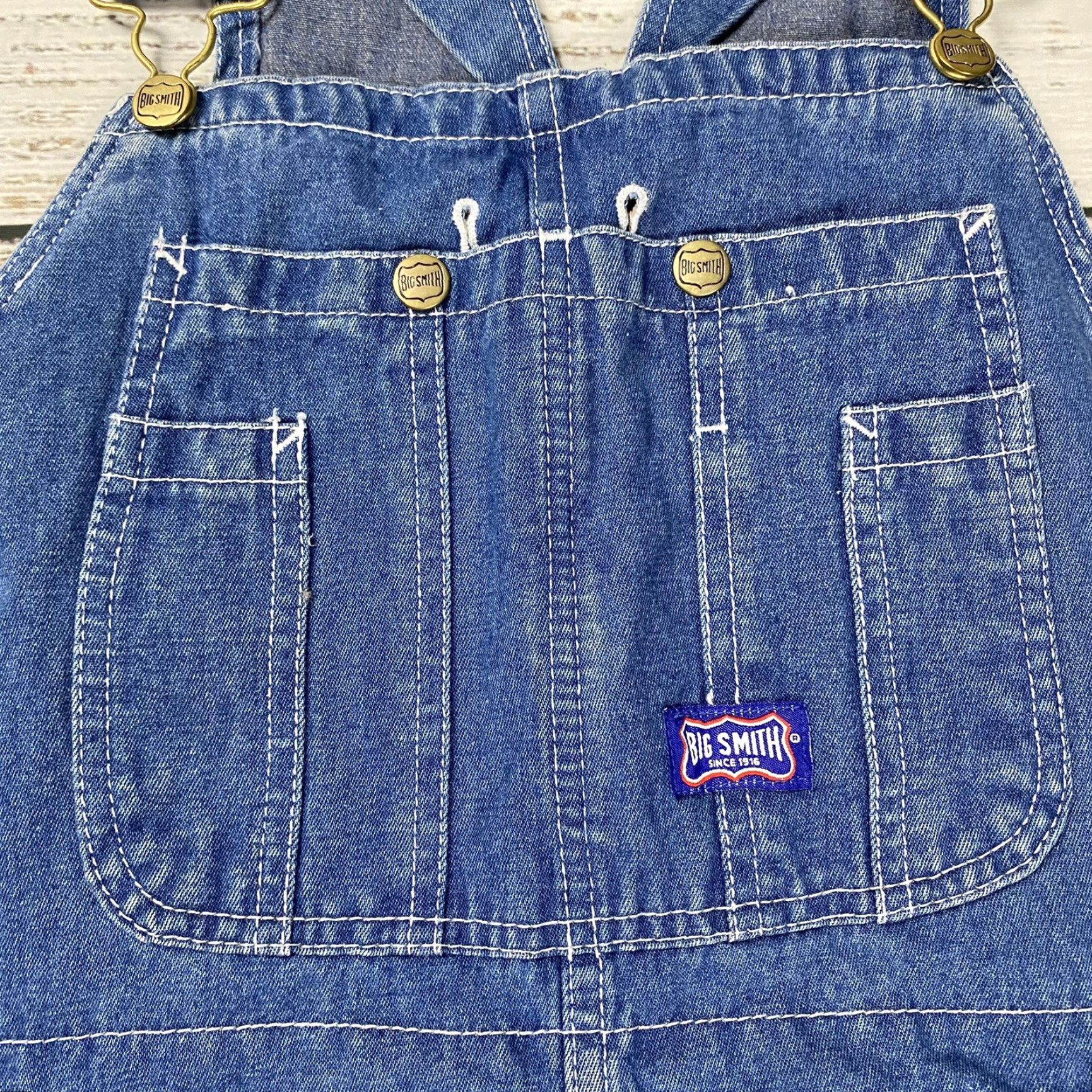 BIG SMITH DENIM OVERALLS Mens 38X32 Relaxed Fit Blue Adjustable Straps 5-Pocket Design