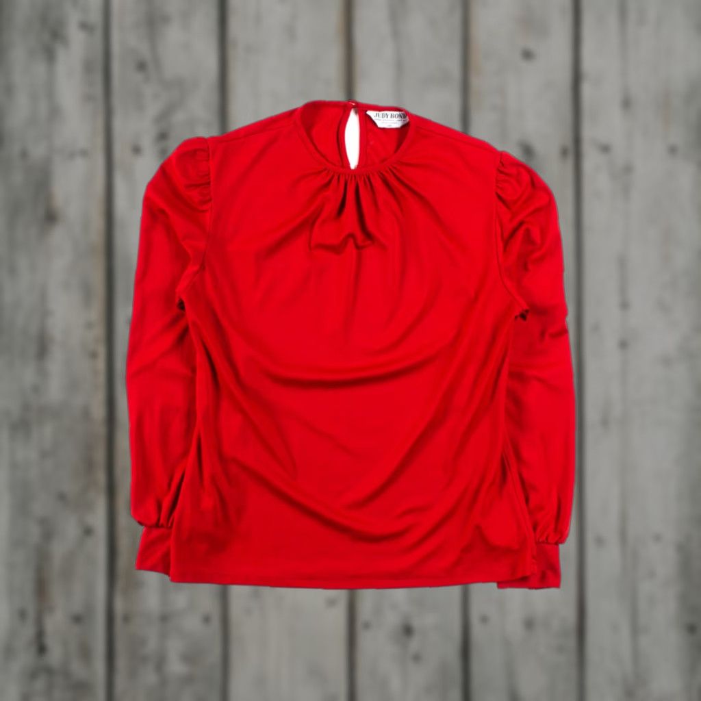 Vintage VINTAGE Judy Bond Blouse Shirt Puff Sleeve Red Back Button Small Womens Size S / US 4 / IT 40 - 1 Thumbnail