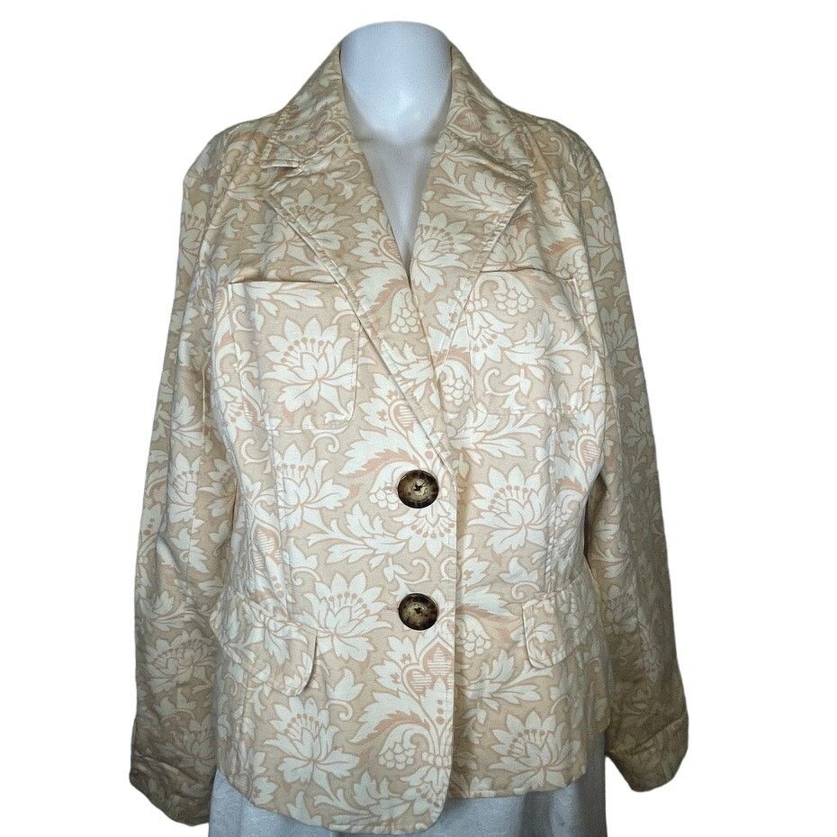 Mossimo Mossimo Womens Structured 2 Button Blazer Beige White Floral Size XL / US 12-14 / IT 48-50 - 10 Thumbnail