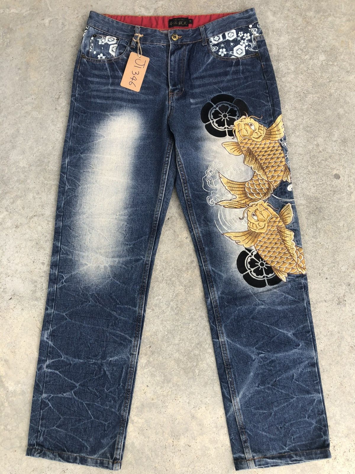 Japanese Brand Fugutaiten Embroidered Jeans Distressed Jeans Size US 33 - 1 Thumbnail