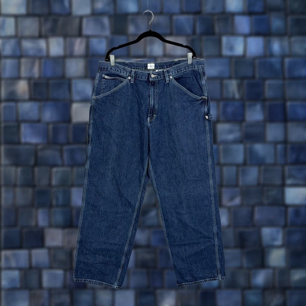 Vintage Calvin Klein Jeans Mens 38 Blue Denim Baggy Skater Carpenter Workwear Pants - 90s Vintage Size US 38 / EU 54 - 1 Thumbnail