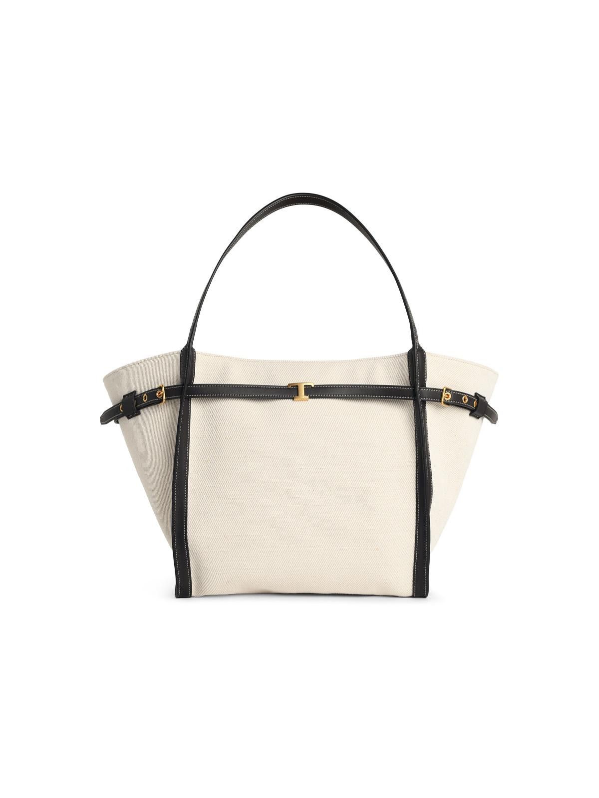 Tod's TOD'S 'Shopping Tim' Canvas And Midi White Leather Bag Size ONE SIZE - 1 Thumbnail