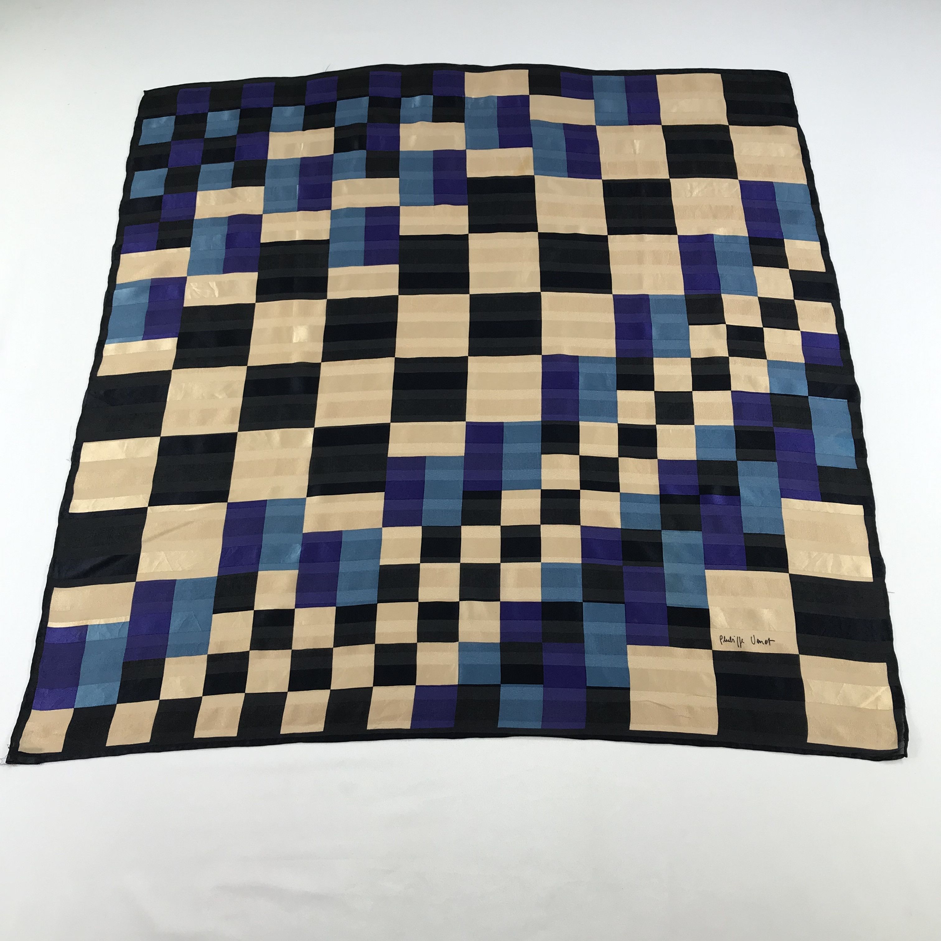 Vintage Philippe Venet Slit Thread Checkered Silk Scarf M209 Size ONE SIZE - 2 Thumbnail