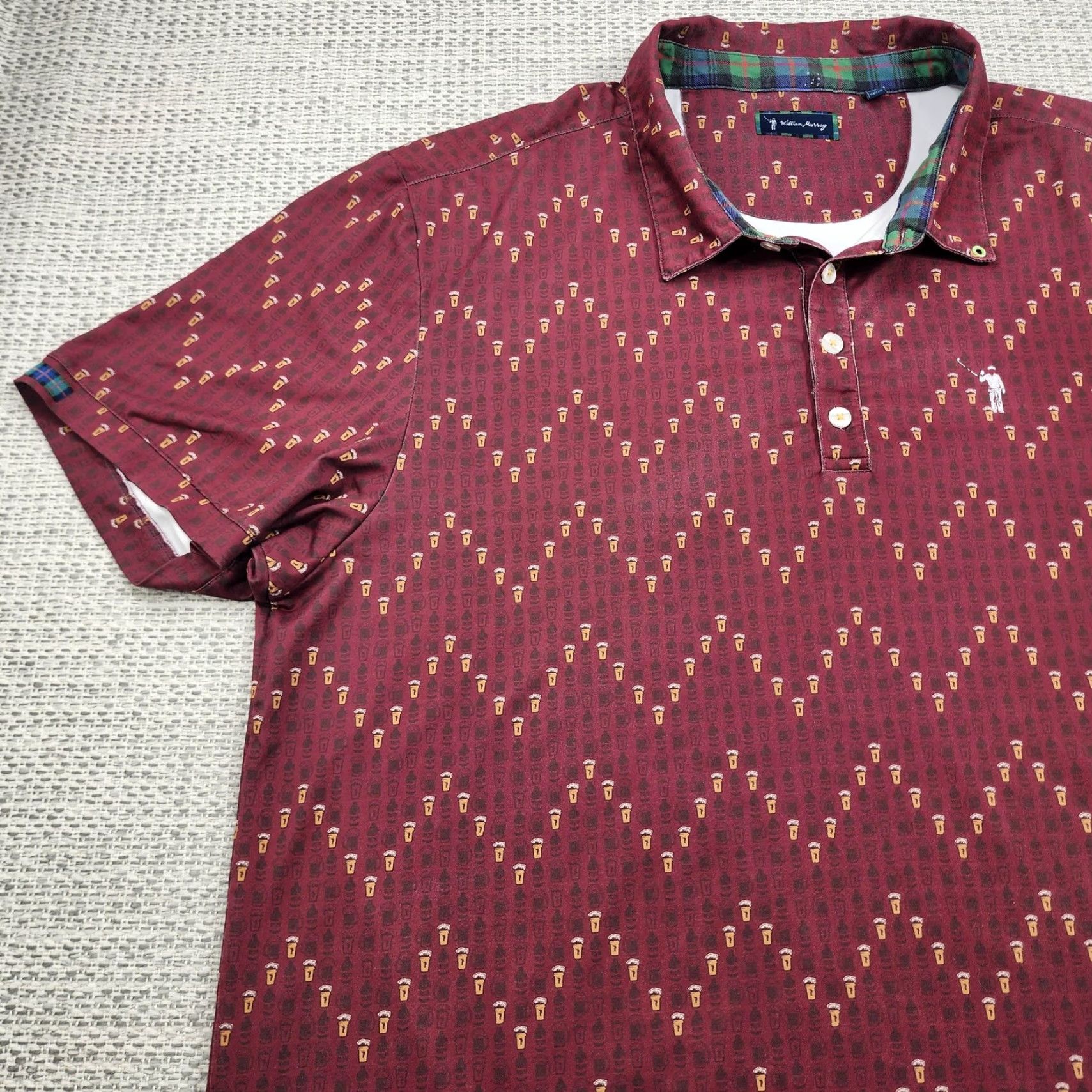 Vintage William Murray Polo Shirt Mens 2XL Burgundy Beer Pint Print Golf Performance Shirt Polo Mens 2XL Size US XXL / EU 58 / 5 - 3 Thumbnail