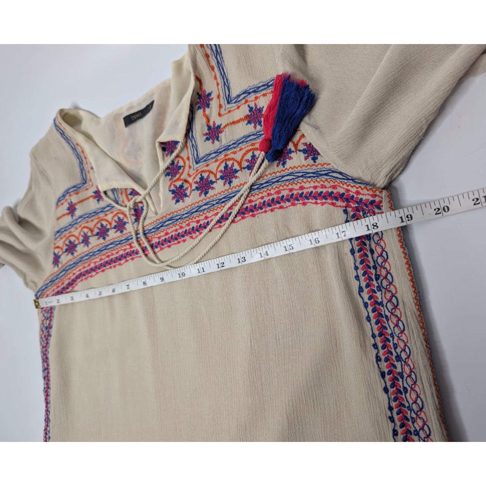 Anthropologie VINTAGE THML Anthropologie Embroidered Womens M Tunic Top Beige Shirt 3/4 Sleeve Lined Size M / US 6-8 / IT 42-44 - 5 Thumbnail