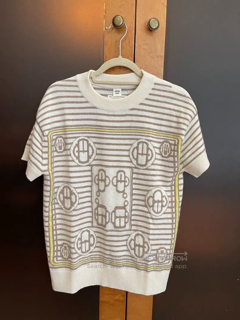 Other Hermes Beige Striped Cashmere Short Sleeve Knit Top Size XS / US 0-2 / IT 36-38 - 1 Thumbnail