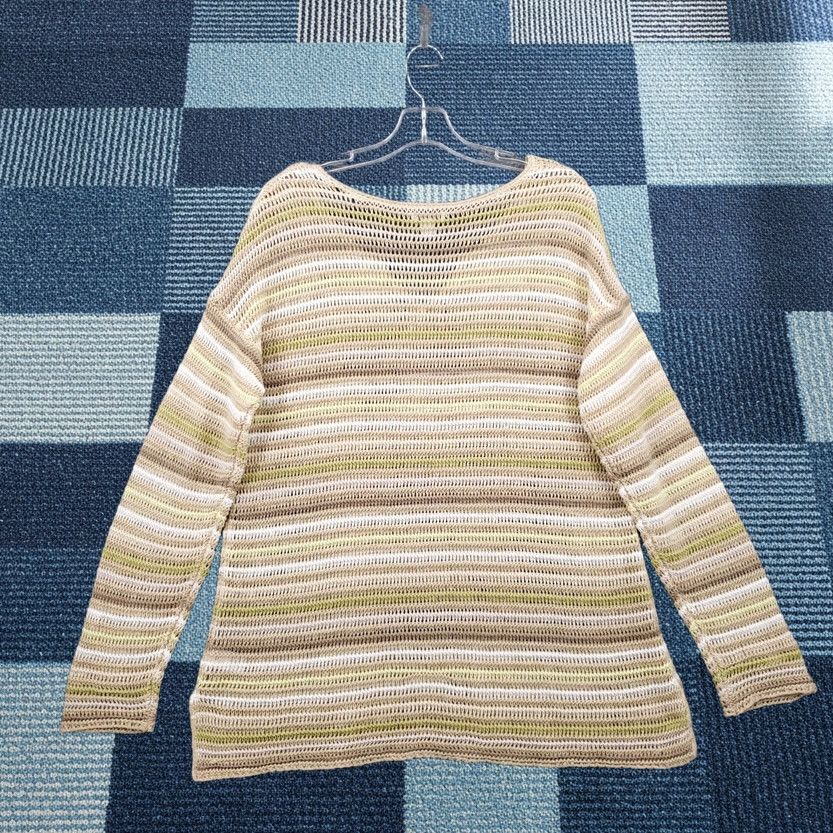 J. Jill J. Jill Sweater Womens M Medium Beige Yellow Tunic Striped Long Sleeve Open Knit Size M / US 6-8 / IT 42-44 - 1 Thumbnail