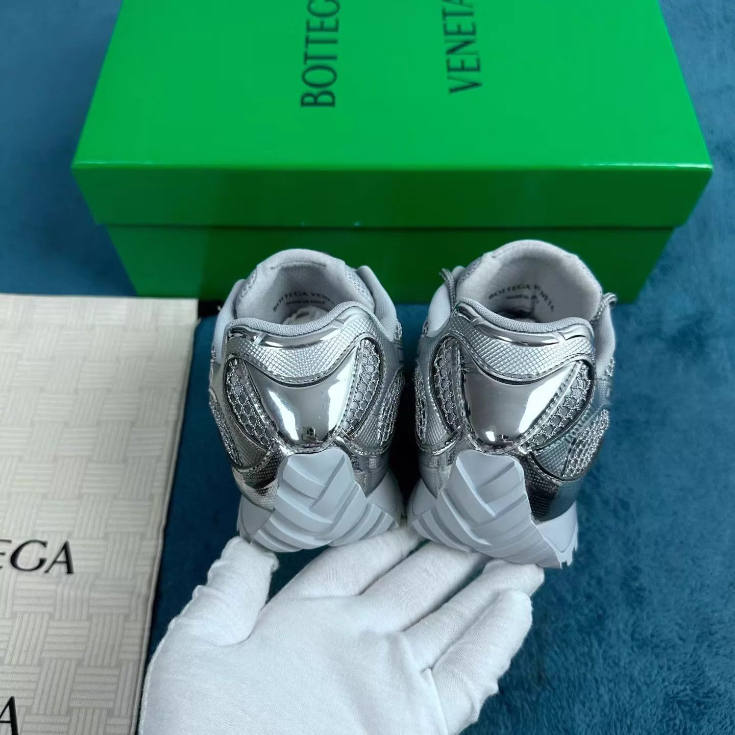 Bottega Veneta Bv Orbit Mesh Low-Top Sneakers Silver White 36 Size US 5.5 / IT 35.5 - 4 Thumbnail