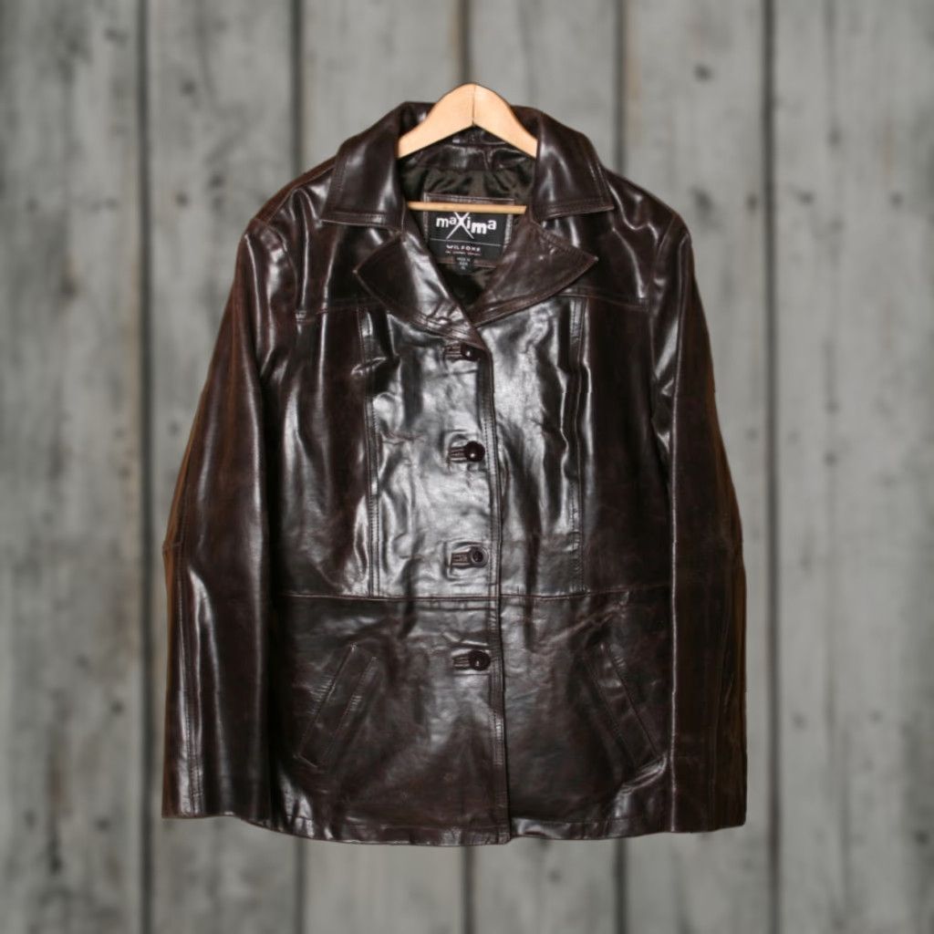 Vintage VINTAGE Maxima by WILSONS Stiff Brown Leather Car Coat Women's XXL XL Size XL / US 12-14 / IT 48-50 - 1 Thumbnail