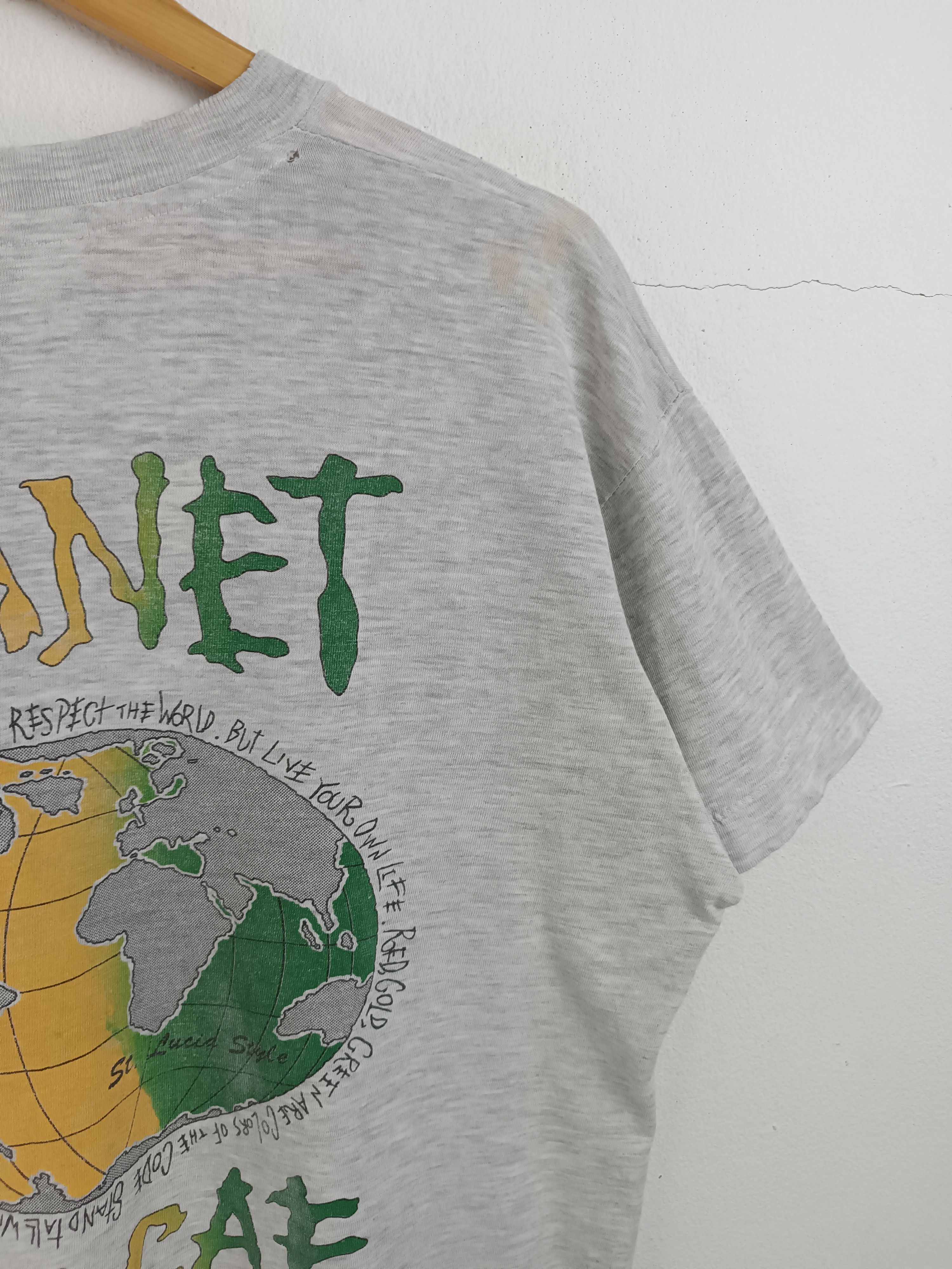 Rap Tees THRASHED FADED VINTAGE 90'S PLANET REGGAE GLOBE MARLEY 420 Size US L / EU 52-54 / 3 - 14 Thumbnail