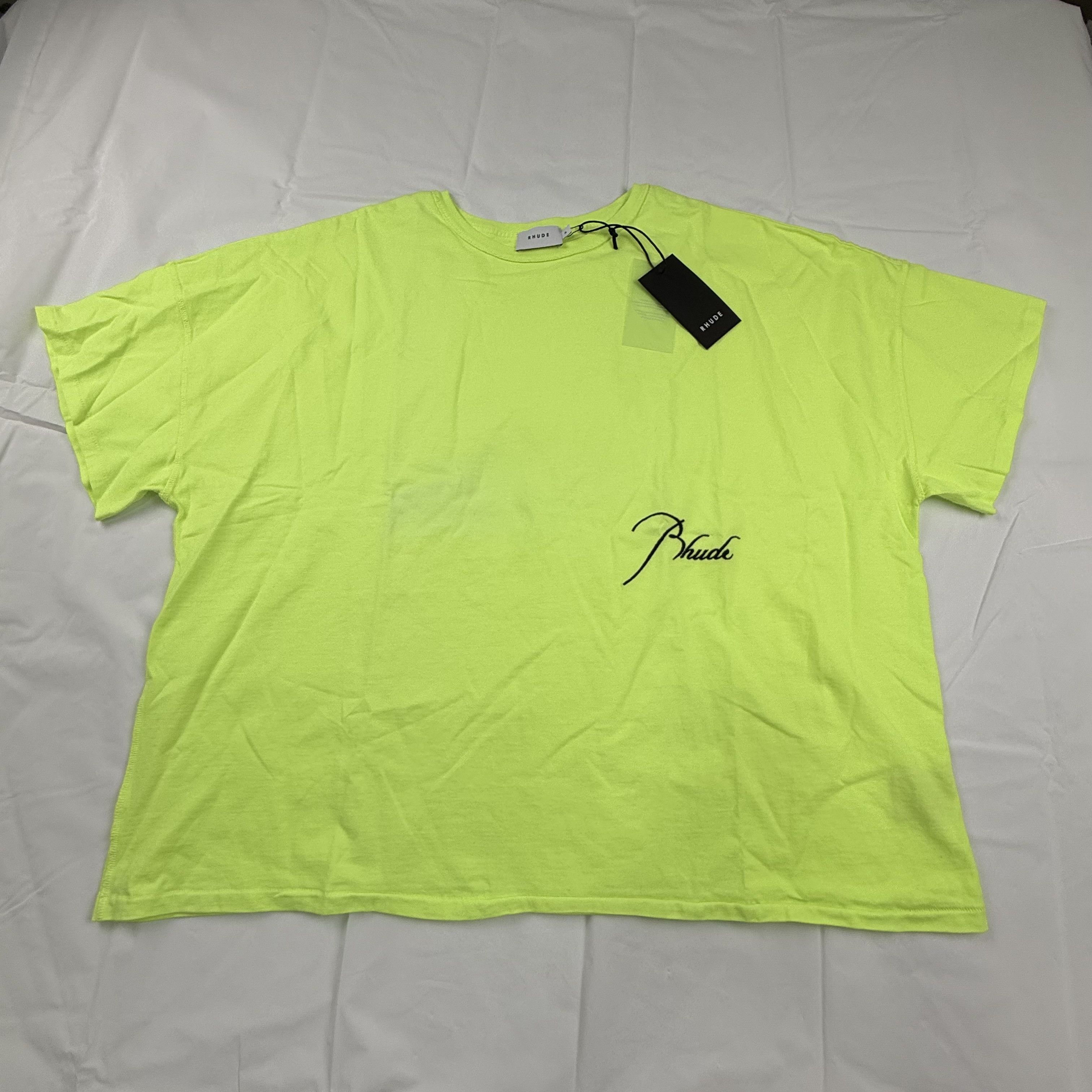 Rhude Rhude Mens Neon Yellow Script Logo Boxy T-Shirt XL Size US XL / EU 56 / 4 - 2 Thumbnail