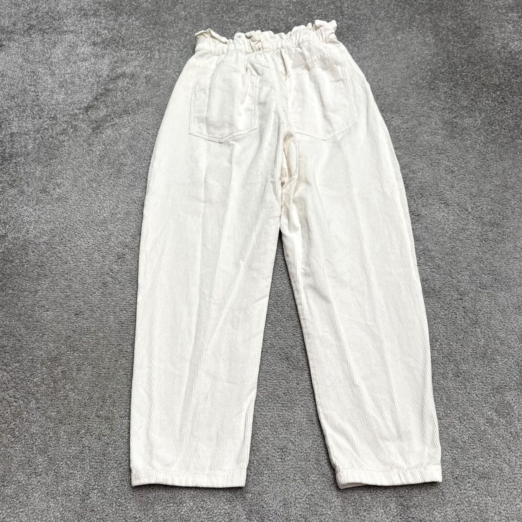 Zara Zara Paperbag Corduroy Barrel Pants Womens 4 Cream High Rise Elastic Waist 25x25 Size 27" / US 4 / IT 40 - 2 Thumbnail