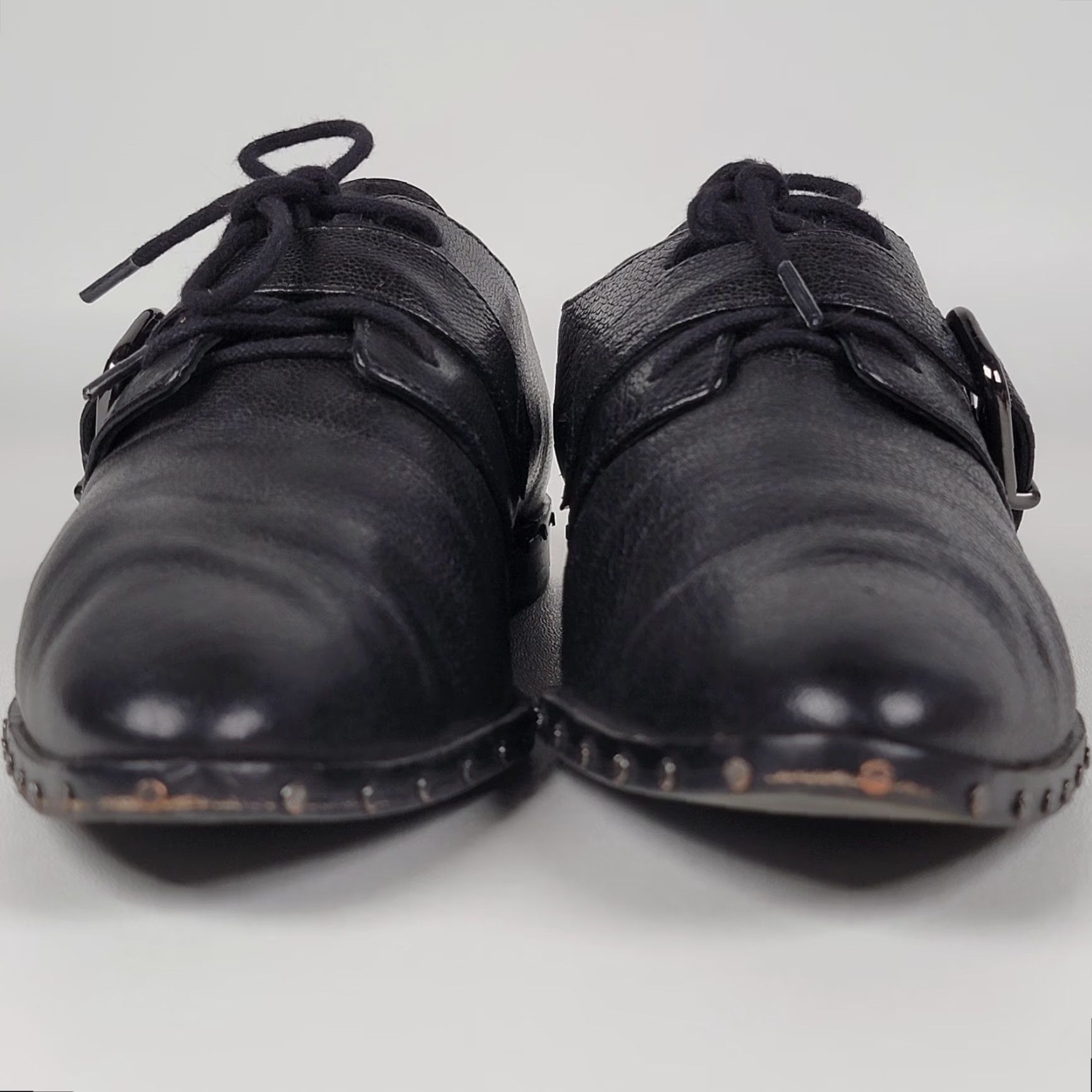 Vintage Via Spiga Buckle Pointed Stud Lace up Ladonna Loafers Black Women's US 7M Size US 7 / IT 37 - 3 Thumbnail