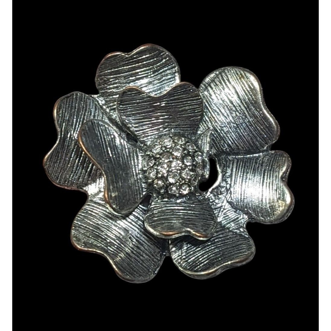 Other Metallic Floral Rhinestone Silver Tone Stretch Ring Size 5 Size ONE SIZE - 1 Thumbnail