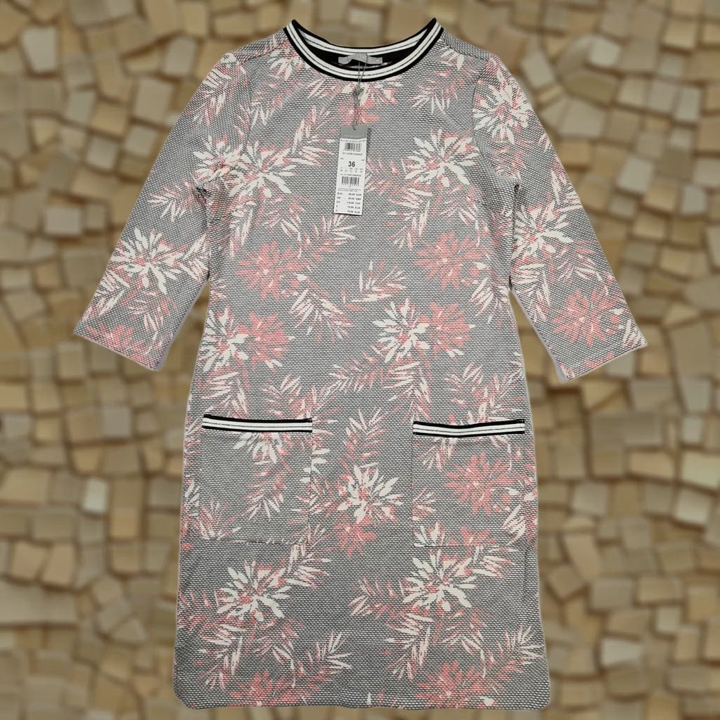 CO Betty & Co Dress Womens 10 Grey Sleeve Floral Knee Length Ladies Size L / US 10 / IT 46 - 1 Thumbnail