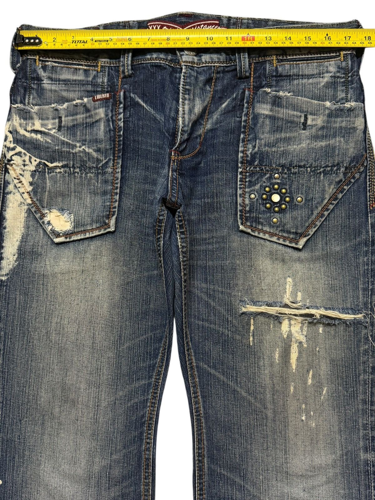 Tornado Mart Vintage 90s Liberto Blue Faded Wash Paint Distress Wide Leg Size US 34 / EU 50 - 9 Thumbnail
