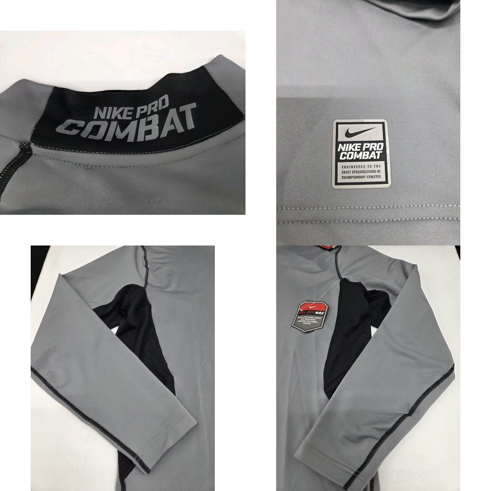 Nike Nike Pro Combat Dri Fit Hyperwarm Max Fitted Long Sleeve Shirt 2XL Grey/Black Nike Mens Athletic Mock Neck Pullover 48 in Chest Size US XXL / EU 58 / 5 - 8 Thumbnail
