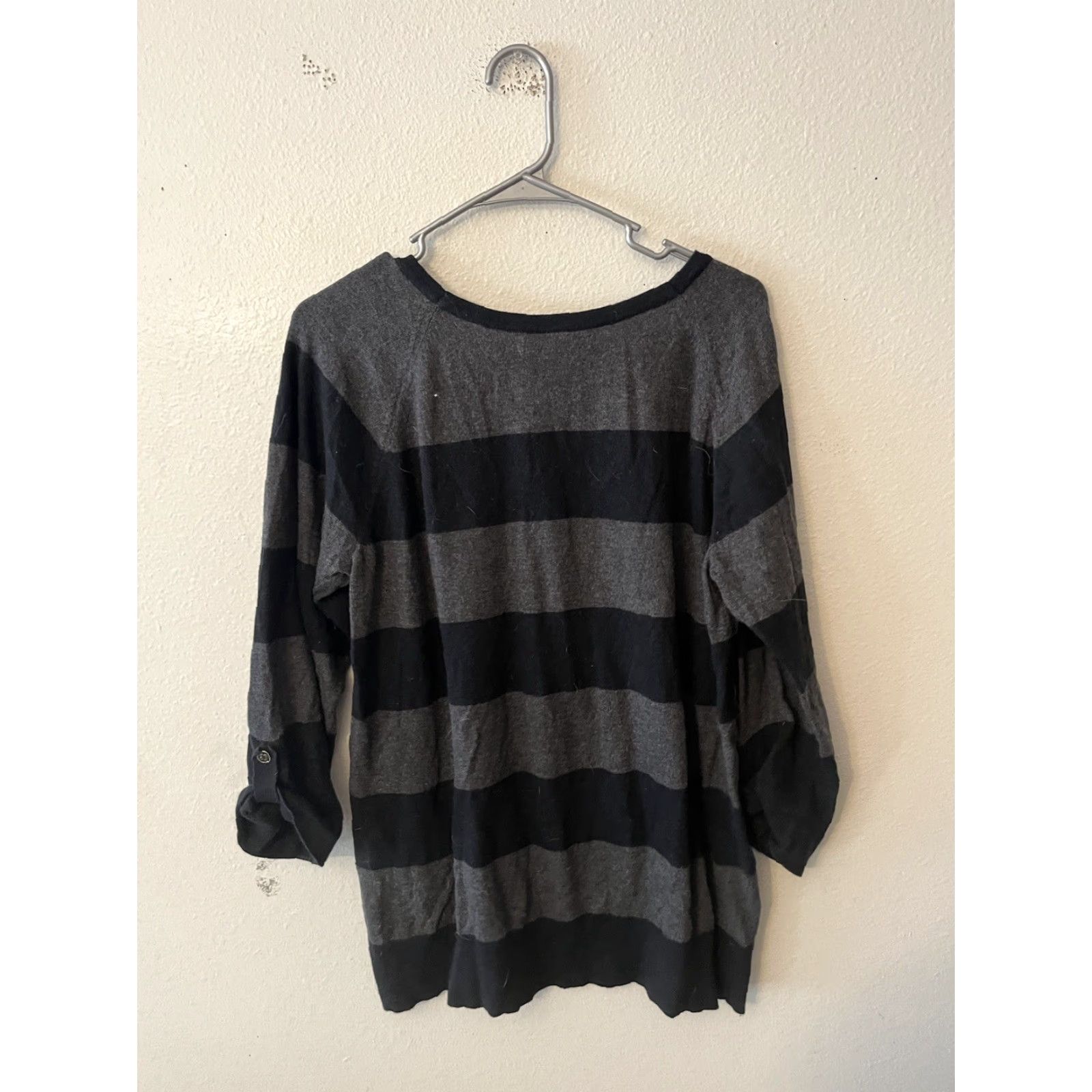 Banana Republic Banana Republic Sweater Women L Gray Black Scoop 3/4 Sleeve Knitted Cotton Blend Pullover Knit Casual Classic Modern Womens Size L / US 10 / IT 46 - 3 Thumbnail