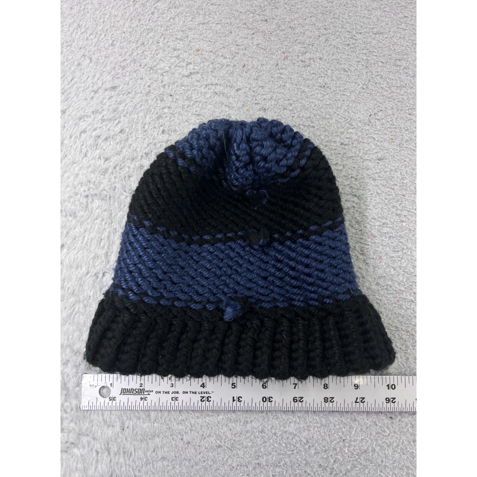 Vintage Handmade Beanie Knit Adult One Size Blue Stripe Acrylic Crochet Hat Unisex Winter Beanie - 90s/Outdoor Theme Mens Womens Size ONE SIZE - 5 Thumbnail