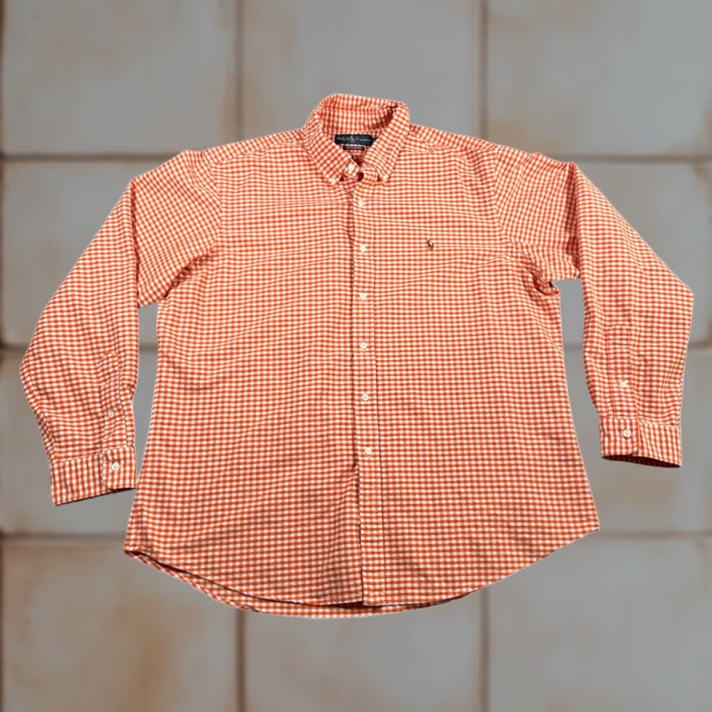 Ralph Lauren VINTAGE Ralph Lauren Shirt Adult 2XL Orange White Gingham Check 90s Preppy Button-Down Collar Mens Size US XXL / EU 58 / 5 - 1 Thumbnail