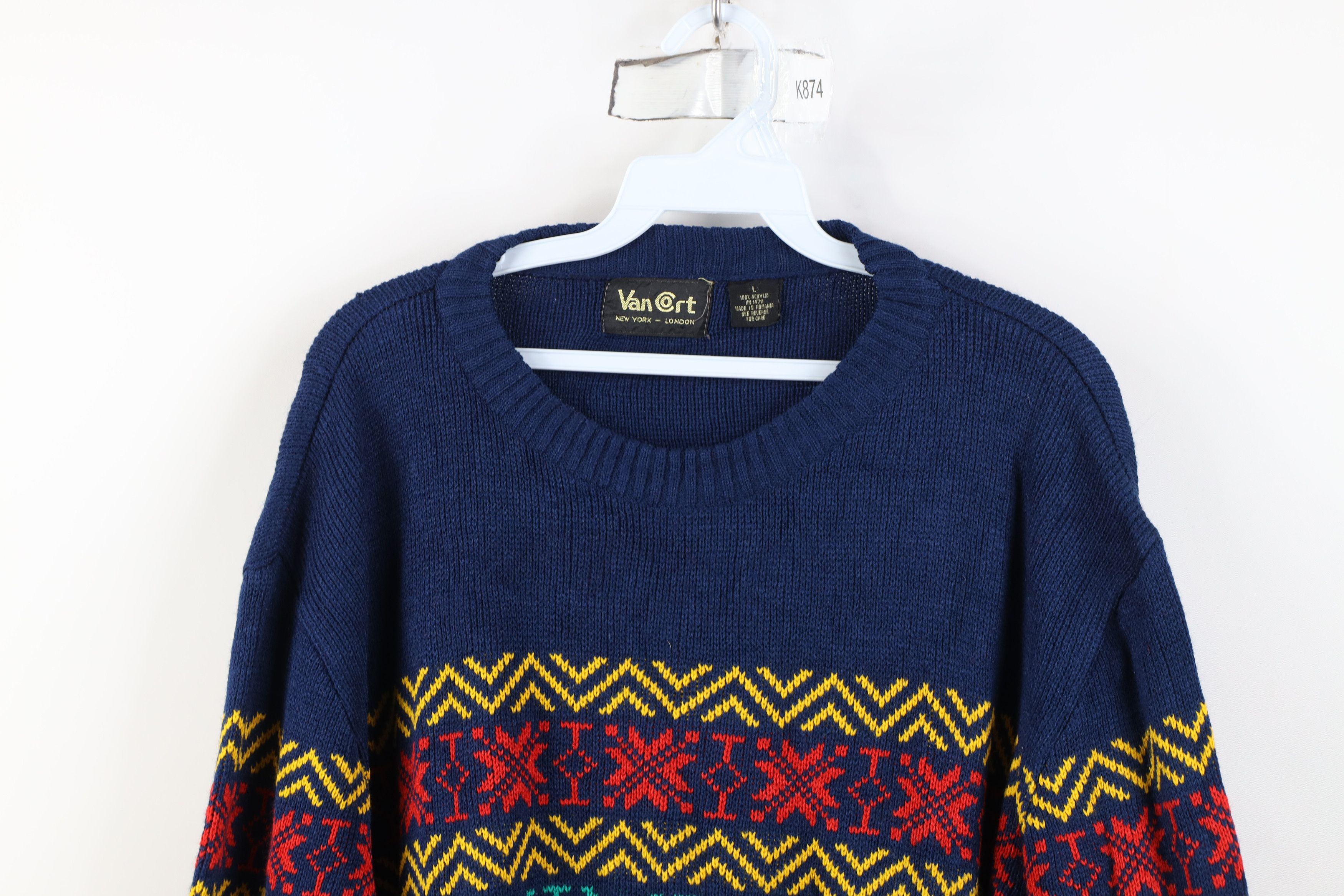Vintage Vintage 70s Streetwear Fair Isle Snowflake Knit Sweater Size US L / EU 52-54 / 3 - 2 Thumbnail