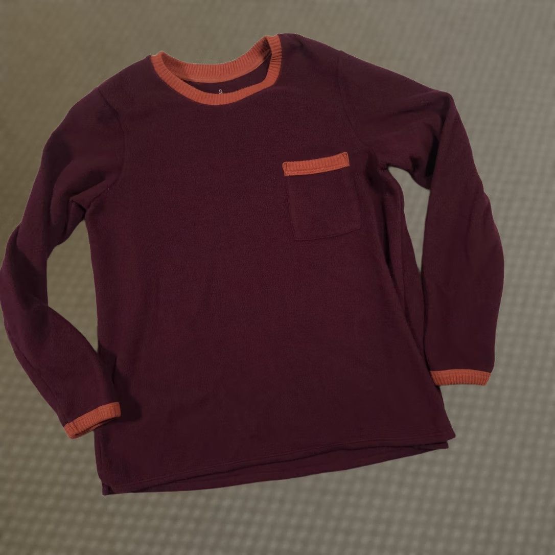 Vintage Cuddl Duds Shirt Womens S Red Fleece Crew Neck Long Sleeve Pocket Top Size S / US 4 / IT 40 - 1 Thumbnail