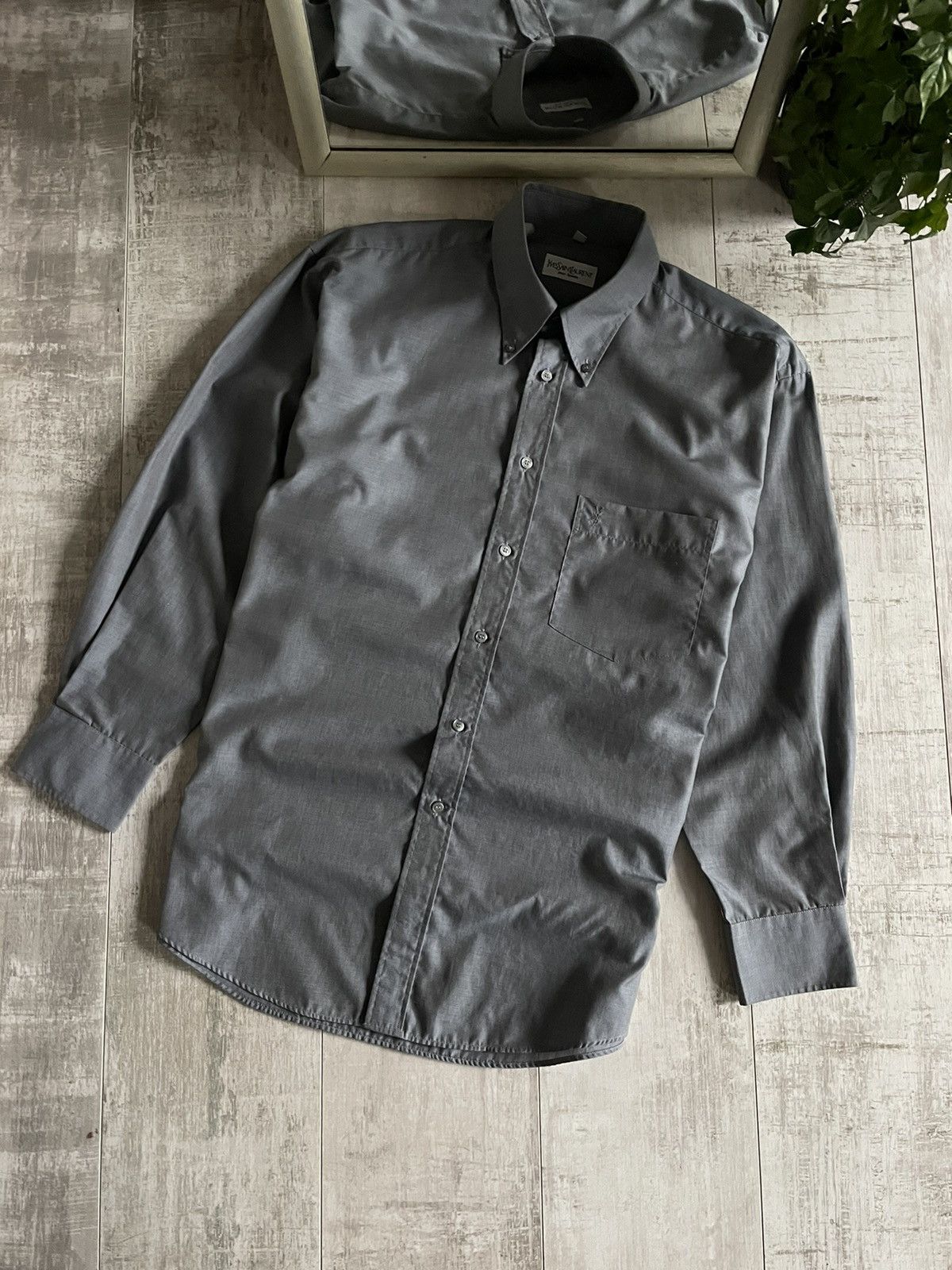 Vintage × Yves Saint Laurent Vintage Yves Saint Laurent Shirt Button Up Grey YSL Logo Size US M / EU 48-50 / 2 - 2 Thumbnail