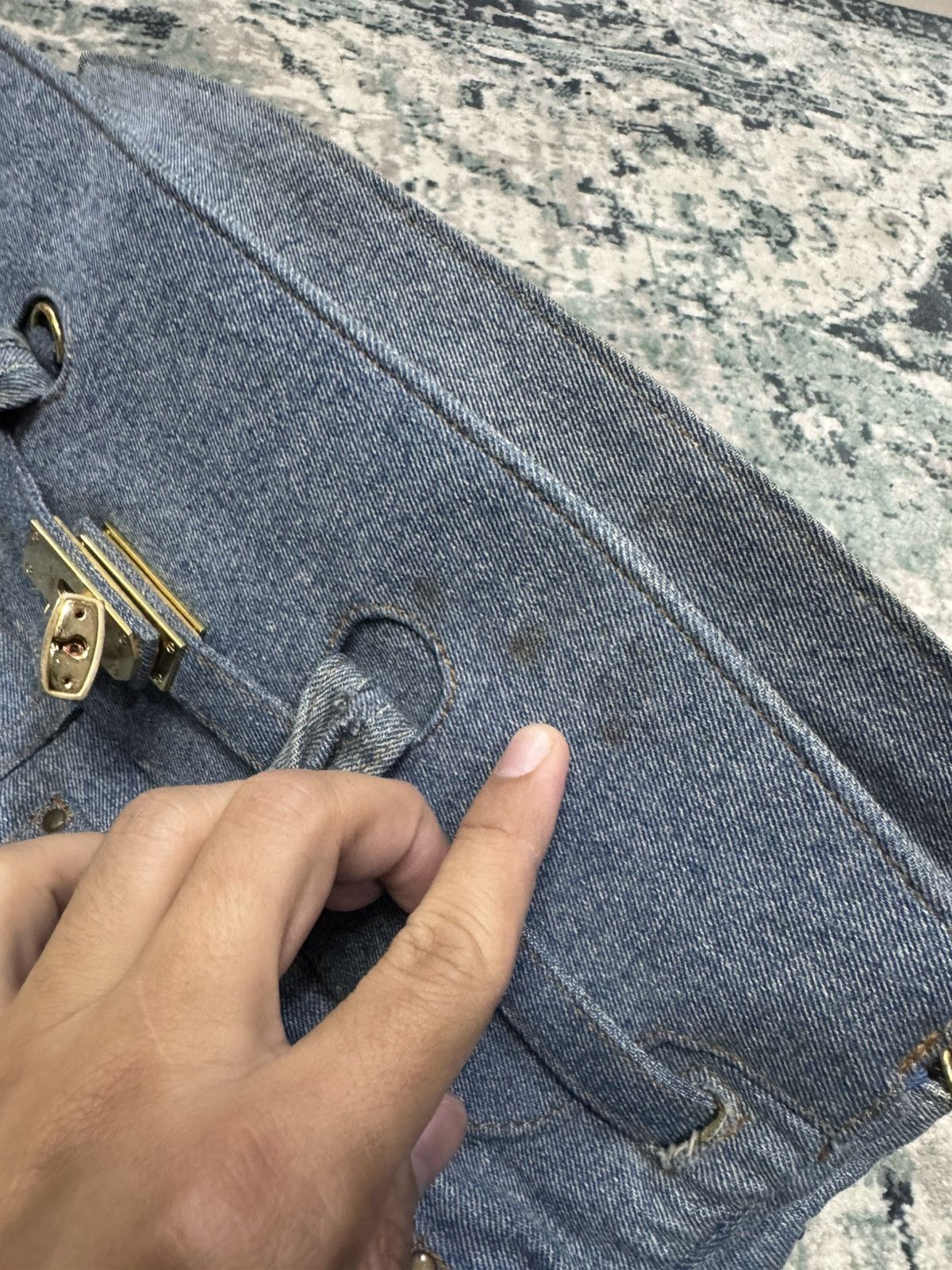 Handmade VINTAGE DENIM HANDMADE BIRKIN STYLE HANDBAG Size ONE SIZE - 12 Thumbnail