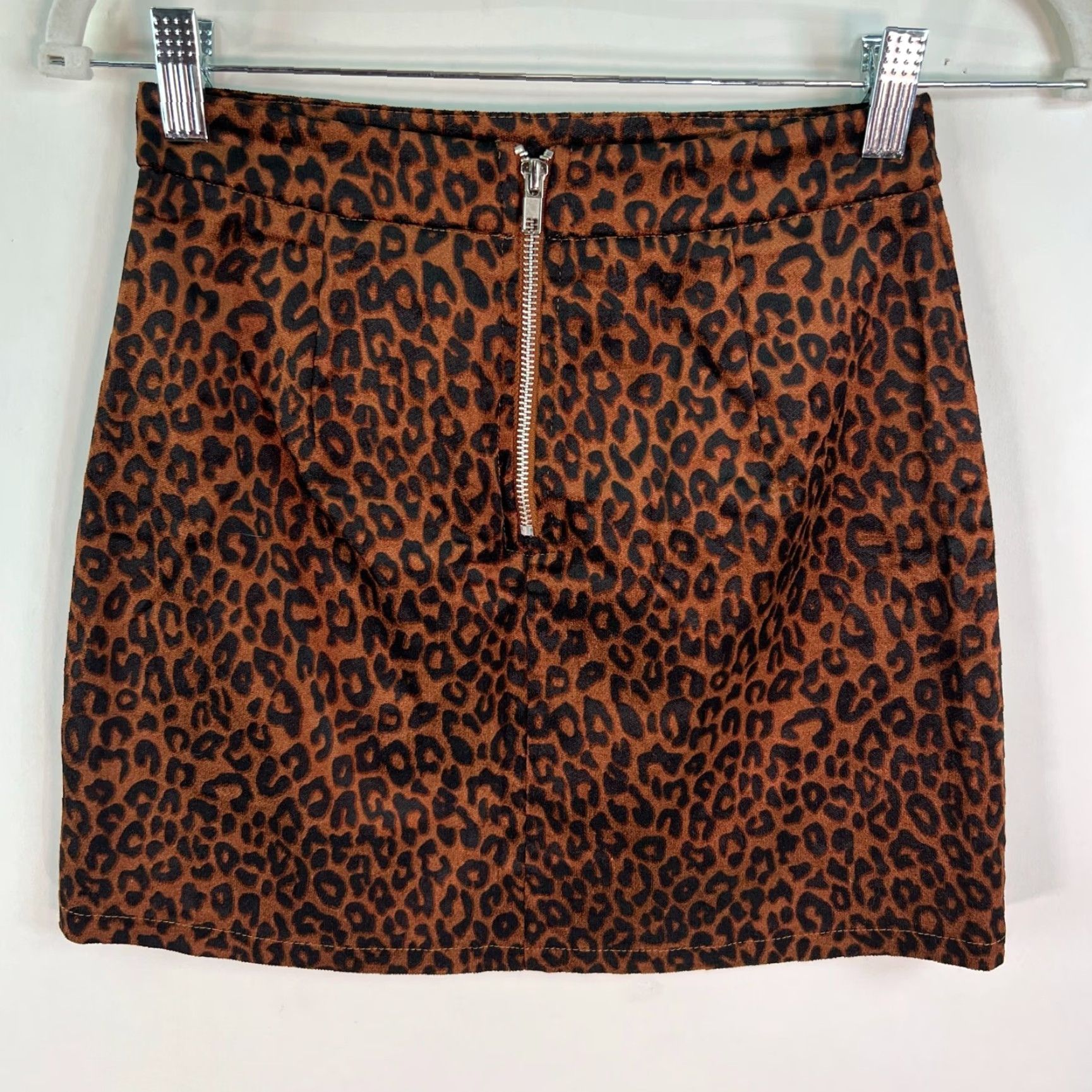 Vintage Honey Punch Skirt Womens XS Brown Cheetah Print Mini Zip Back Short Size 26" / US 2 / IT 38 - 3 Thumbnail