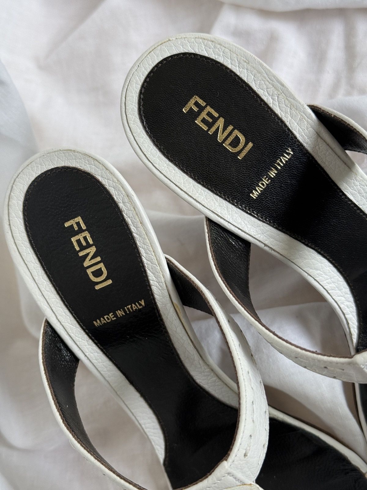 Fendi Fendi White Leather Strappy Mules Sandals on Wedges Buckle Size US 7.5 / IT 37.5 - 7 Thumbnail
