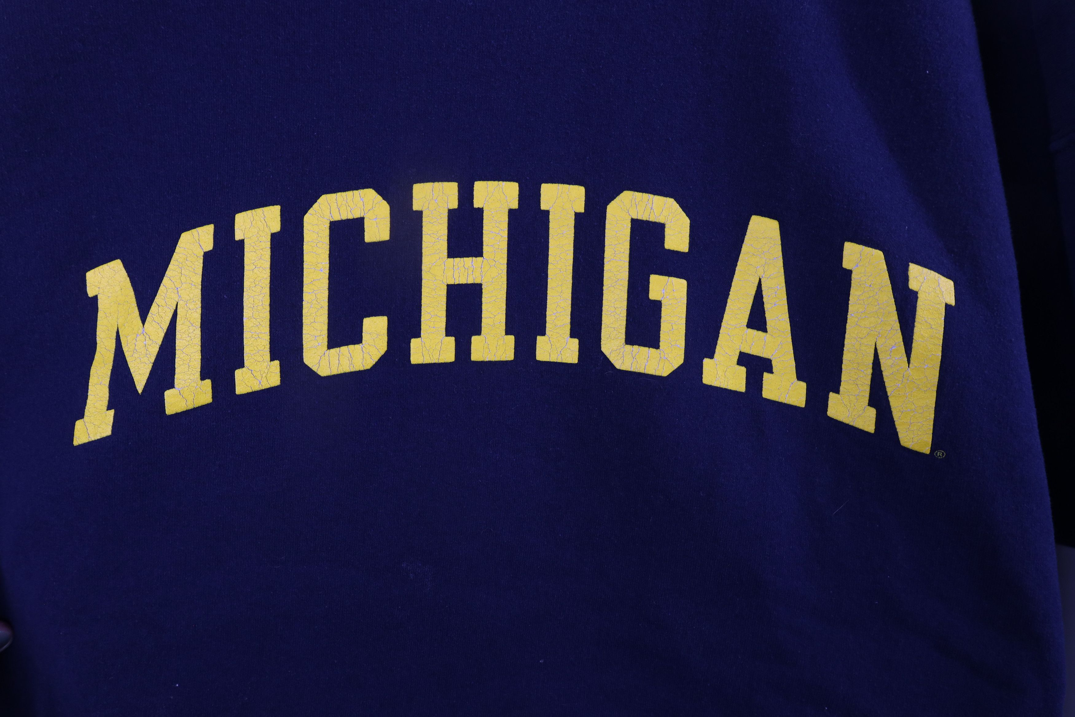 Vintage Vintage 90s Spell Out University of Michigan Sweatshirt Blue Size US XL / EU 56 / 4 - 4 Thumbnail