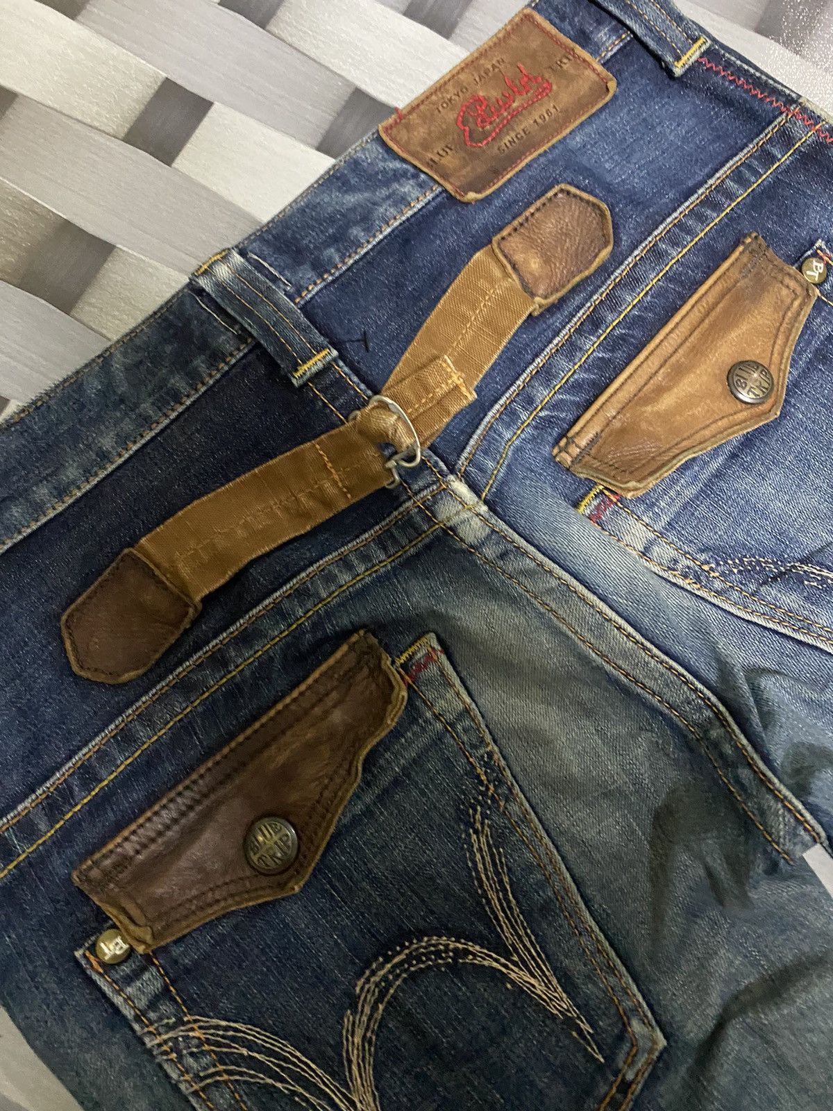 Edwin Flare jeans Edwin boot cut distressed leather pocket 🇯🇵 Size US 34 / EU 50 - 3 Thumbnail