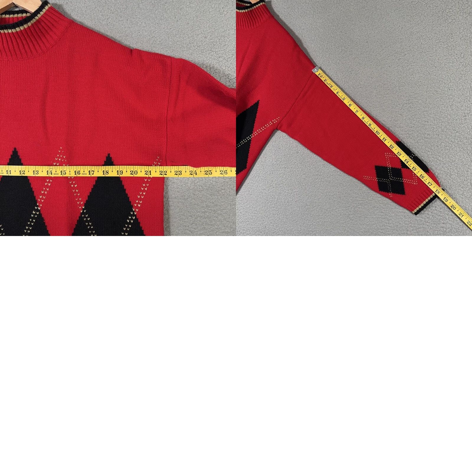 Black Diamond VINTAGE Robert Scott Ltd Argyle Sweater Women Large Red Black Diamond Christmas Holiday Pullover Knit Mock Neck Long Sleeve 90s Womens Size L / US 10 / IT 46 - 8 Thumbnail