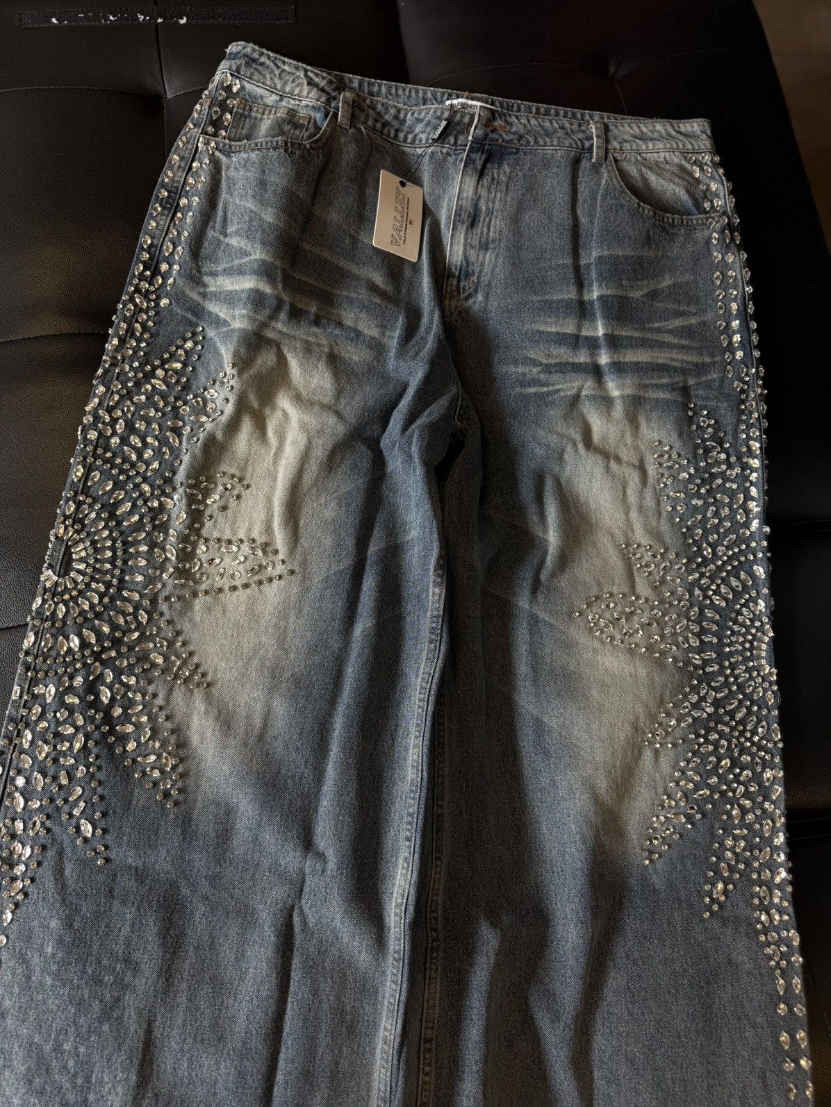 Vale Valley Stone Crystal Rhinestone Baggy Blue Jeans Size 38 Size US 38 / EU 54 - 6 Thumbnail