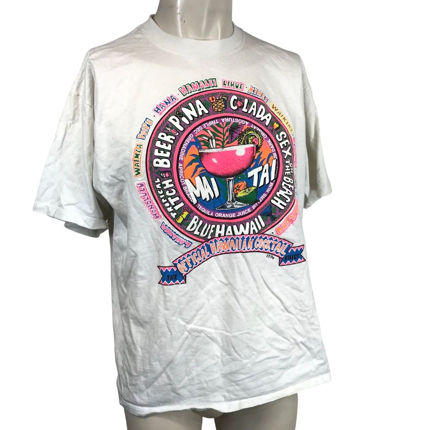 Jerzees VINTAGE Jerzees Hawaii Cocktail Graphic T-Shirt White Mens Large 90s Made in USA Size US L / EU 52-54 / 3 - 2 Thumbnail