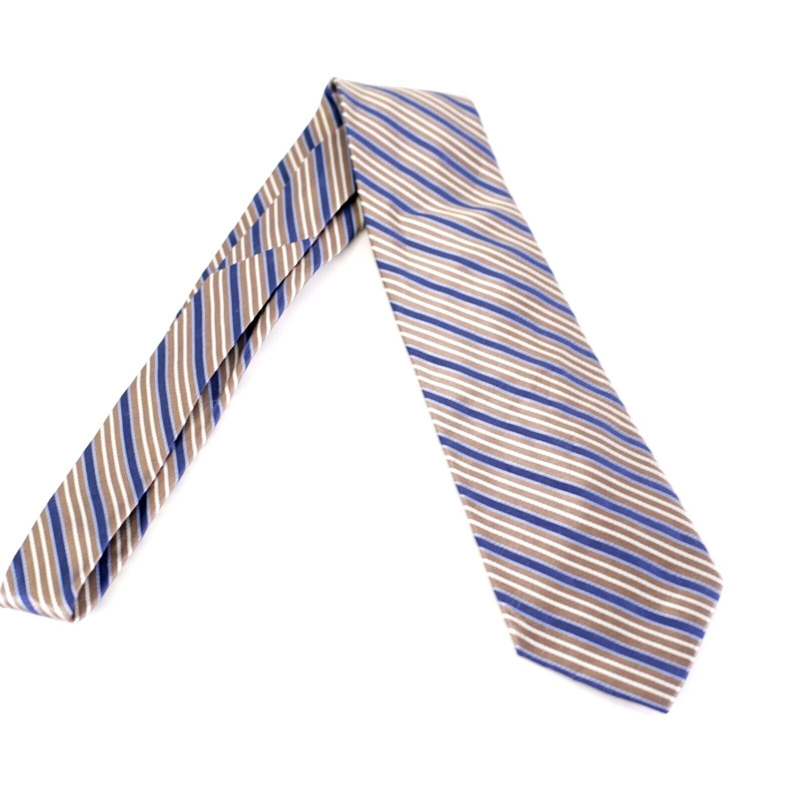 Nautica Nautica Brown Blue Striped Woven Silk Tie Size ONE SIZE - 7 Thumbnail