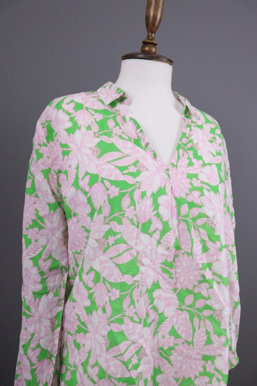 Designer Emily Van Den Bergh Green Floral V-Neck Blouse Shirt Size 42 Size M / US 6-8 / IT 42-44 - 5 Thumbnail