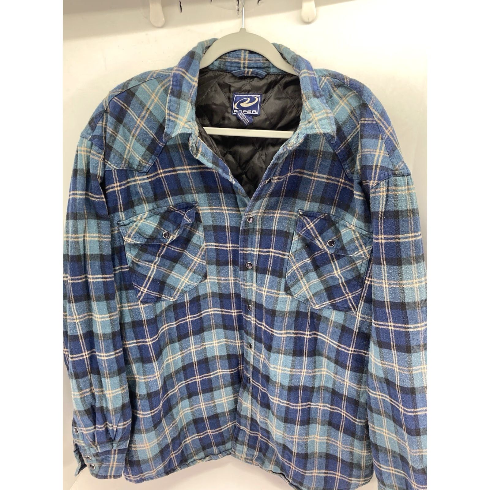 Roper VINTAGE Roper Plaid Flannel Shirt Jacket Pearl Snap Shacket Men L Blue Quilted Rodeo Shirt Man Large Blue Plaid Rodeo Size US L / EU 52-54 / 3 - 2 Thumbnail