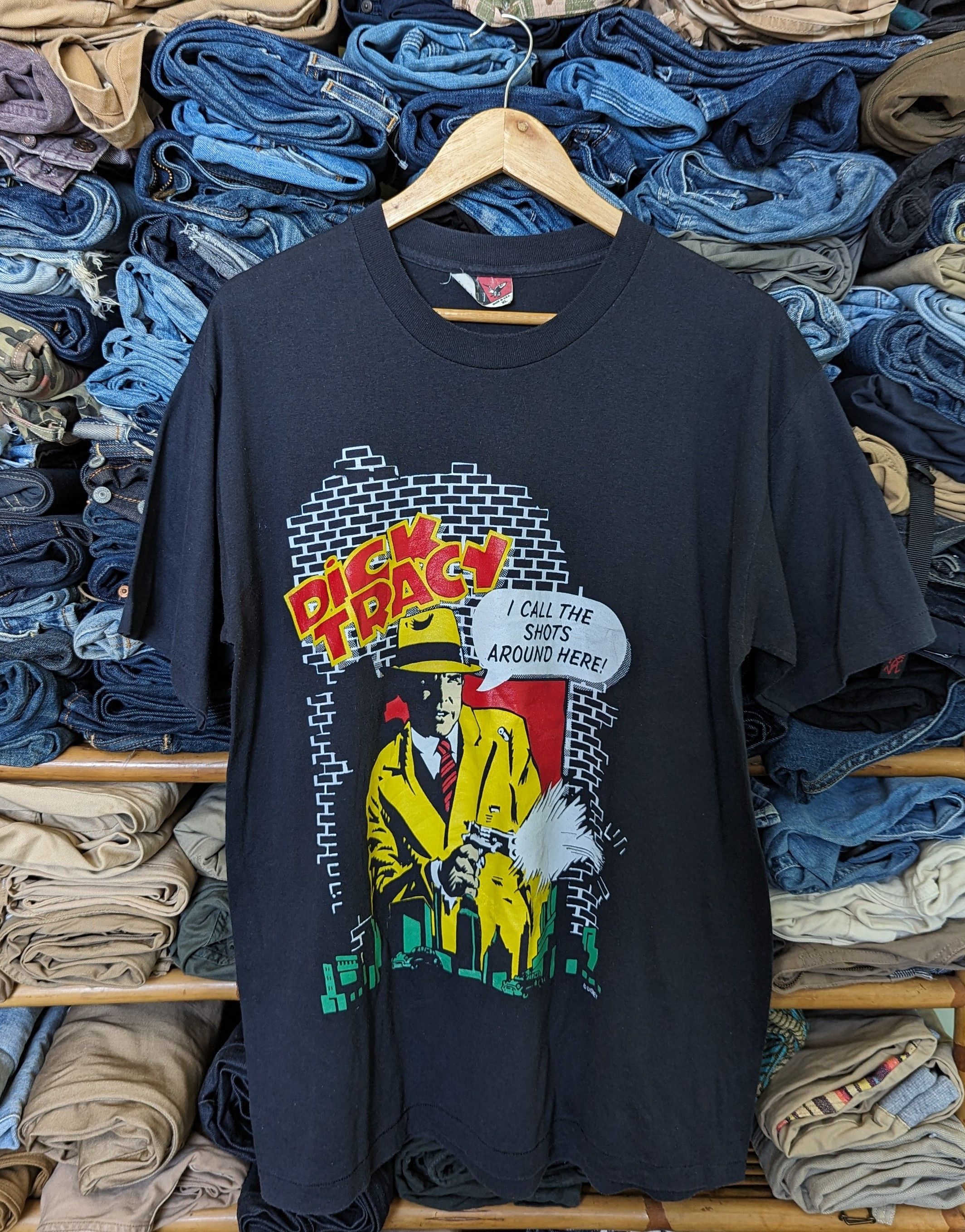 image of Made In Usa Dick Tracy Vintage Shirt in Black, Men's (Size XL)