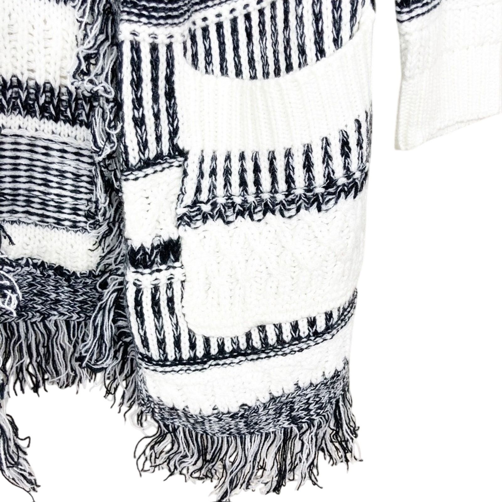 Other Papillon Black White Knit Fringe Open Front Cardigan Sz S Size S / US 4 / IT 40 - 5 Thumbnail