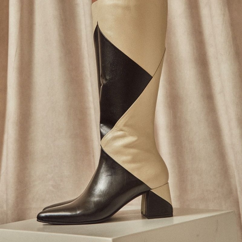 Anthropologie Stivali Size 38 (US 7/7.5) Bari Ivory Black Leather Boots Size US 7 / IT 37 - 8 Thumbnail
