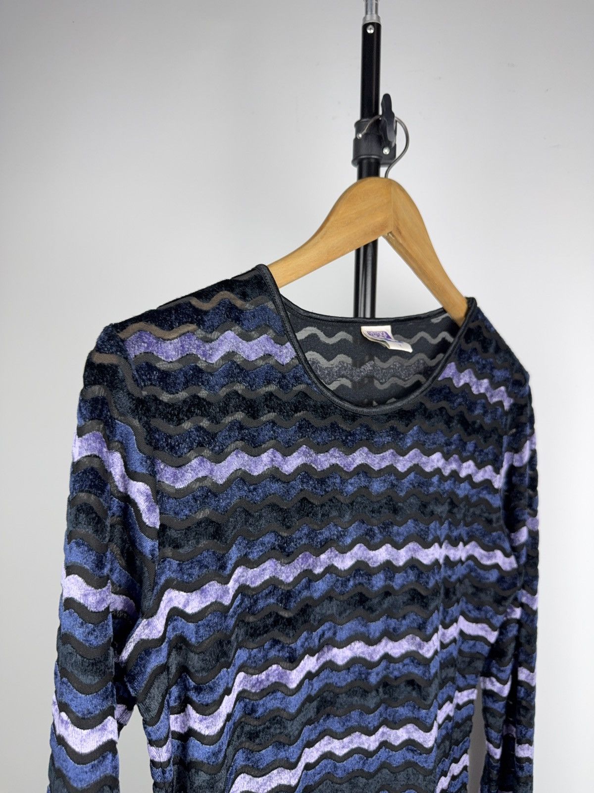 Japanese Brand Avant Garde 90s Y2K Mesh Wave Longsleeve Purple Grunge Top Size M / US 6-8 / IT 42-44 - 2 Thumbnail