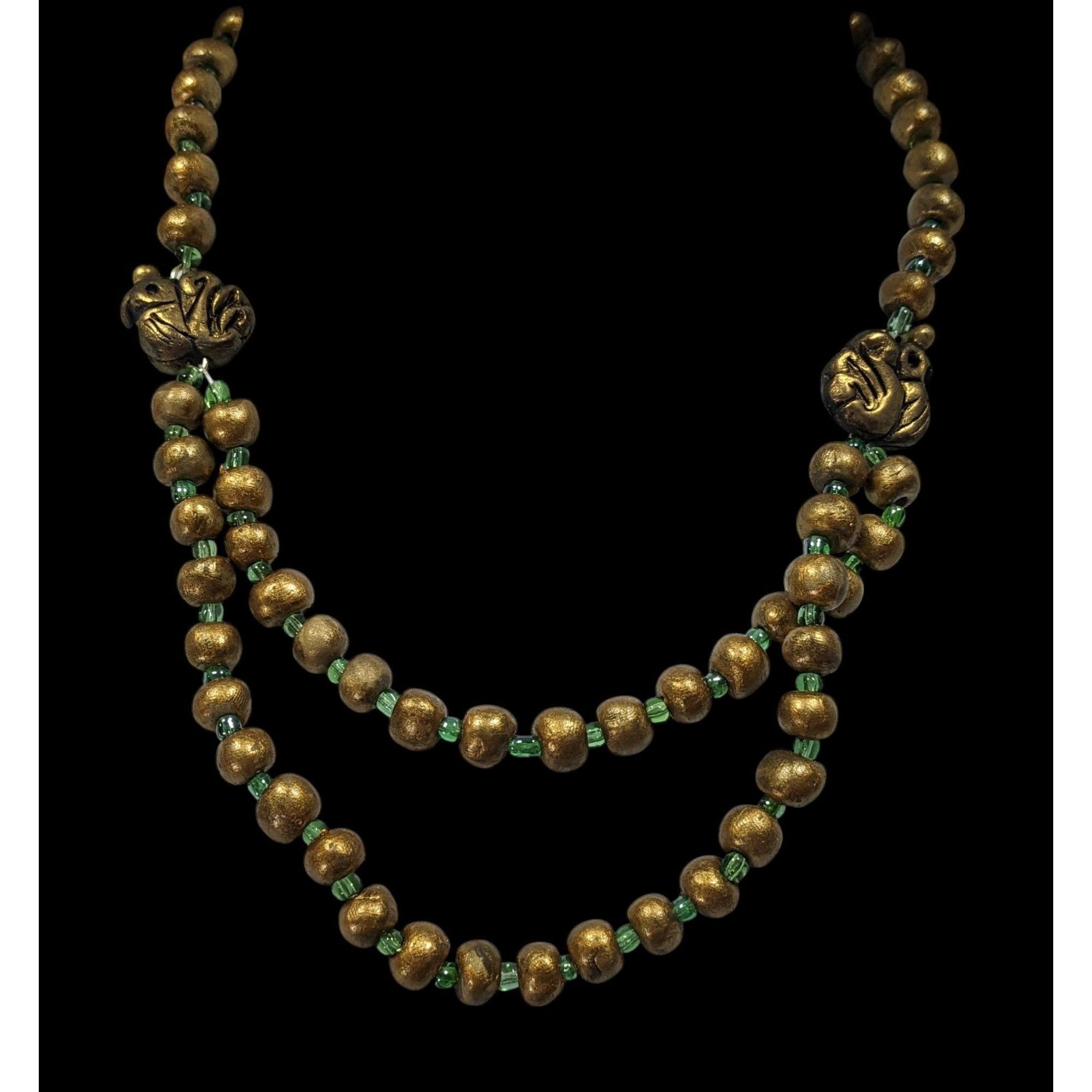 Other Handmade Polymer Clay Beaded Gold Tone And Green Necklace Wi Size ONE SIZE - 4 Thumbnail