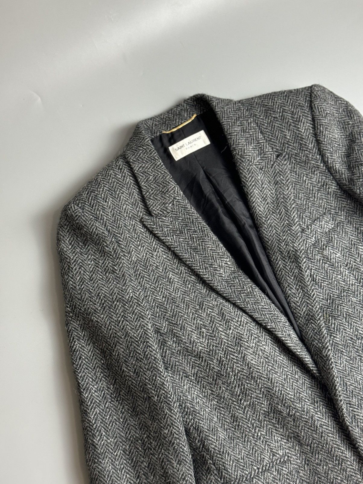 Hedi Slimane × Saint Laurent Paris Saint Laurent Wool Tweed Herringbone 1B Tailored Jacket Size 36R - 5 Thumbnail